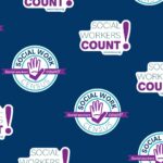 Navy background with graphics reading "Social Workers Count!" and "Social Work Census".